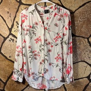 Floral printed white button down relaxed Oxford M